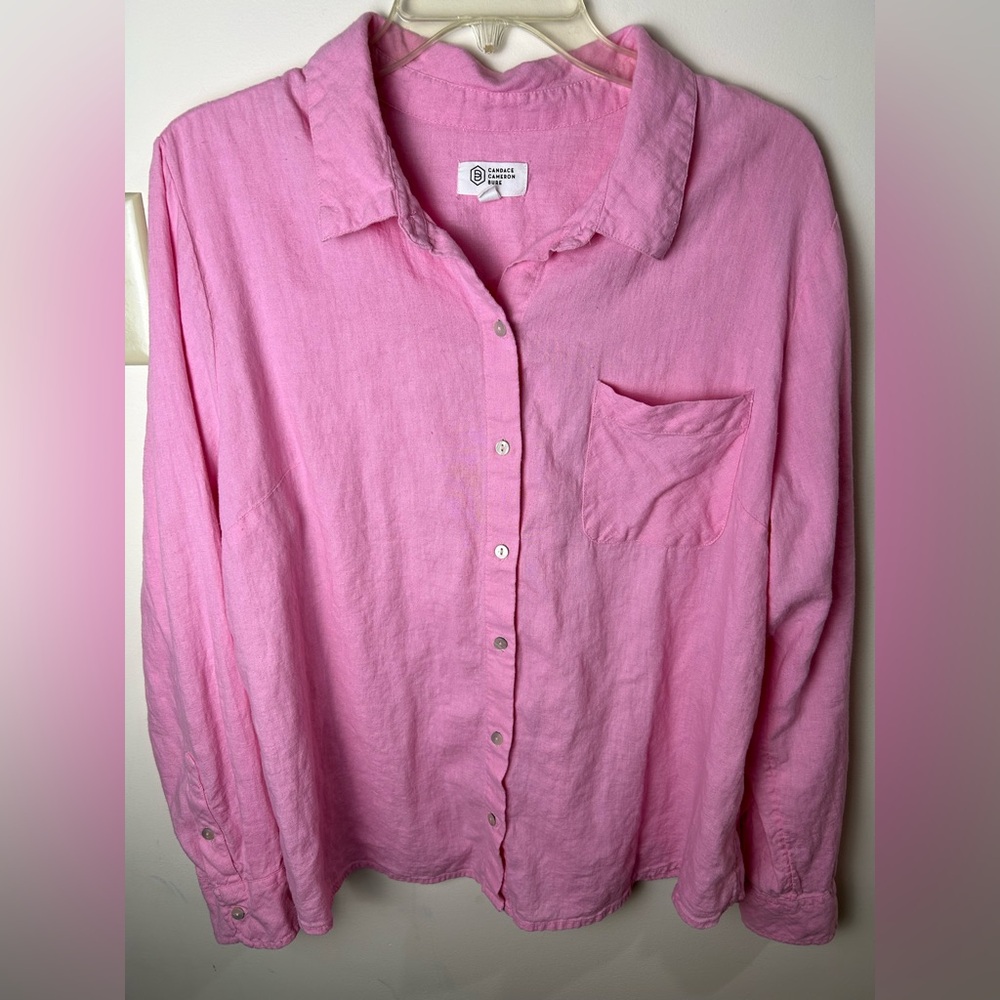 Candace Cameron Bure Blouse Top Women’s L Pink Linen Flax Viscose Preppy Casual